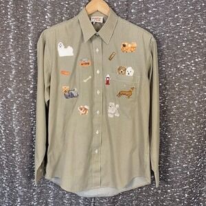 Vintage Tia Designs Plaid Button Up Dogs Applique Embroidered Women's Medium